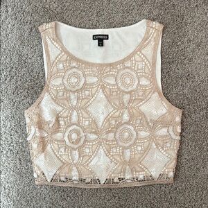 Express Cream Embellished Sleeveless Crop Tank XS